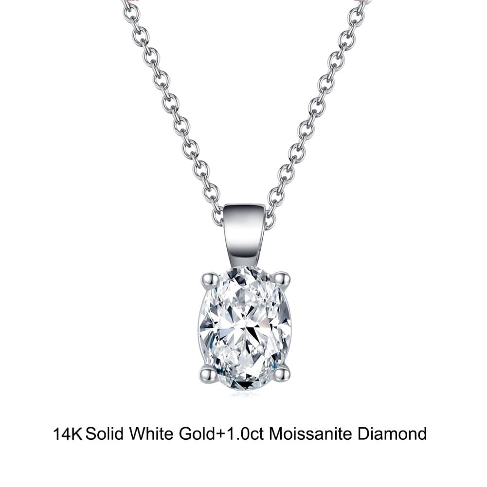 18inches / GN09-P (14K) Solid Gold 1.0 Carat Necklace - Oval Cut Moissanite Diamond Pendant