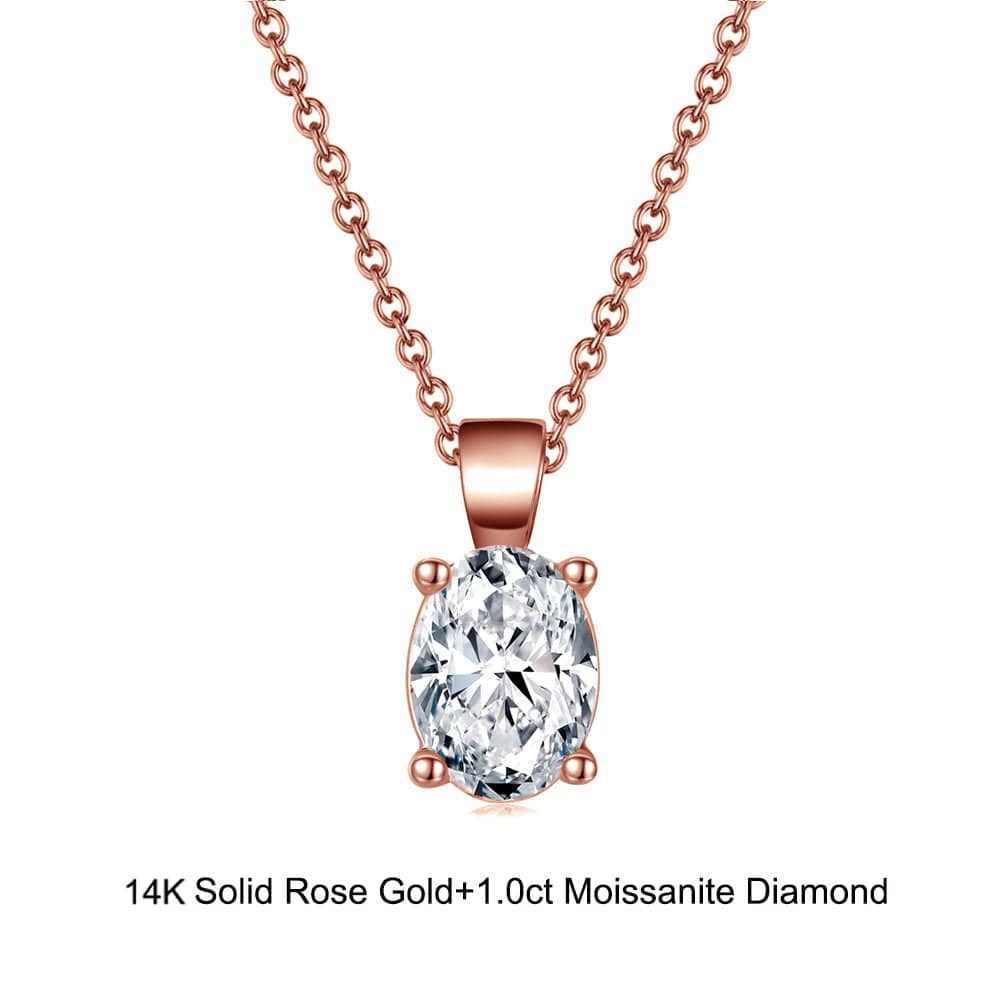 18inches / GN09-R (14K) Solid Gold 1.0 Carat Necklace - Oval Cut Moissanite Diamond Pendant