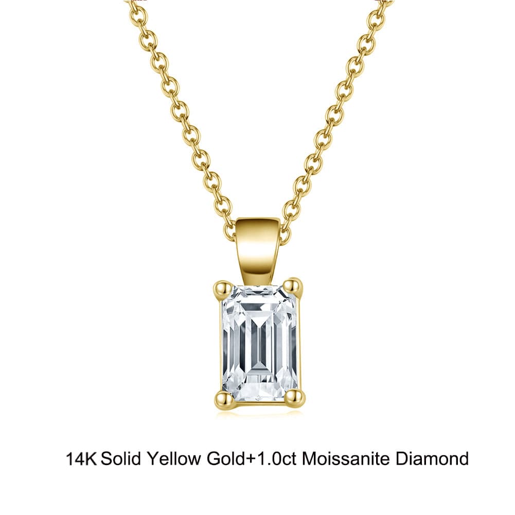 18inches / GN10-G (14K) Dainty 1.0 Carat Emerald Moissanite Diamond Necklace - Solid Gold Radiant Dangling Pendant