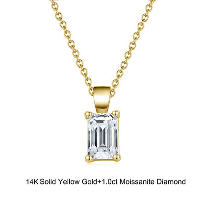 18inches / GN10-G (14K) Dainty 1.0 Carat Emerald Moissanite Diamond Necklace - Solid Gold Radiant Dangling Pendant