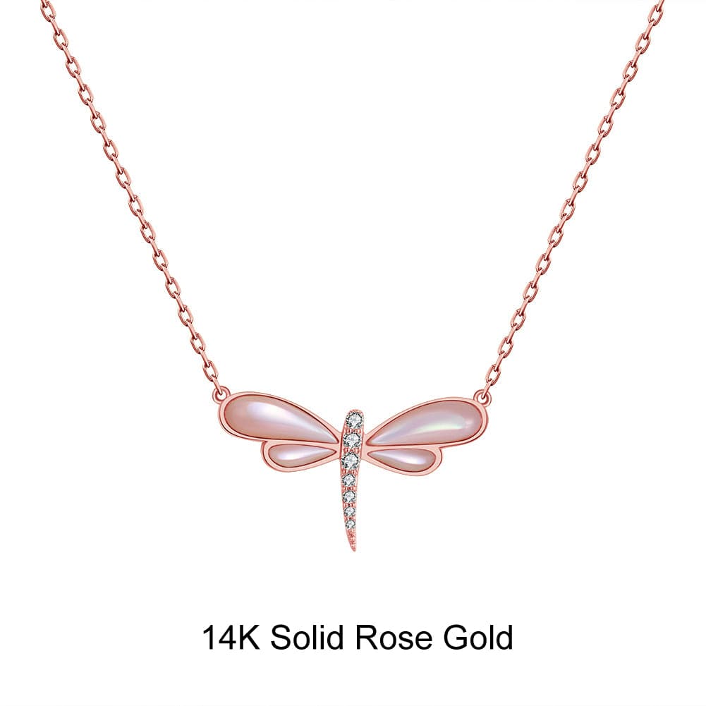 18inches / GN17-R (14K) Mother of Pearl  Necklace - Moissanite Diamond - Solid Gold Butterfly  Pendant