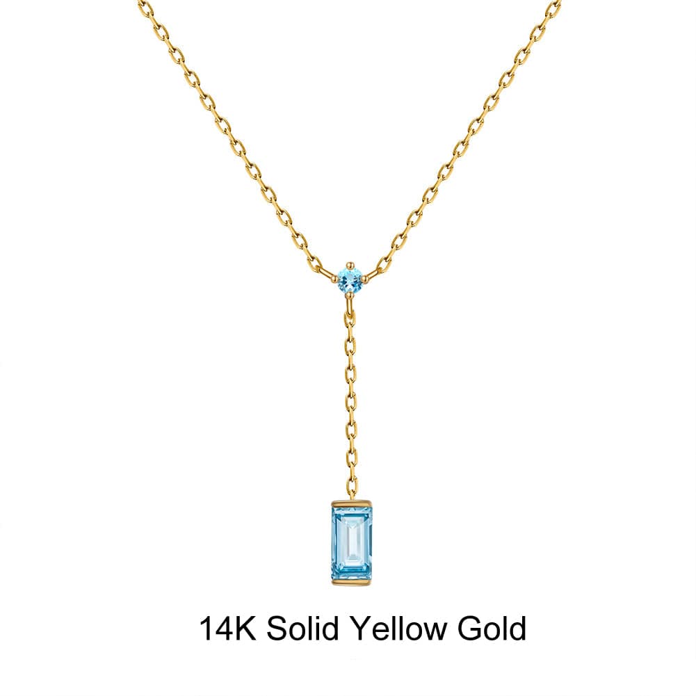 18inches / GN18-G (14K) Solid Gold Swiss Blue Natural Topaz Necklace - Moissanite Diamond