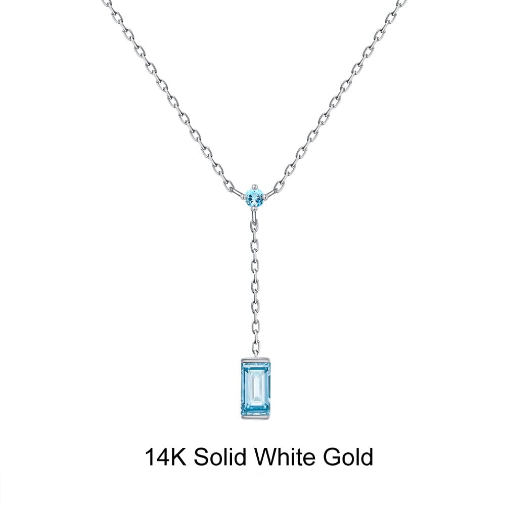 18inches / GN18-P (14K) Solid Gold Swiss Blue Natural Topaz Necklace - Moissanite Diamond