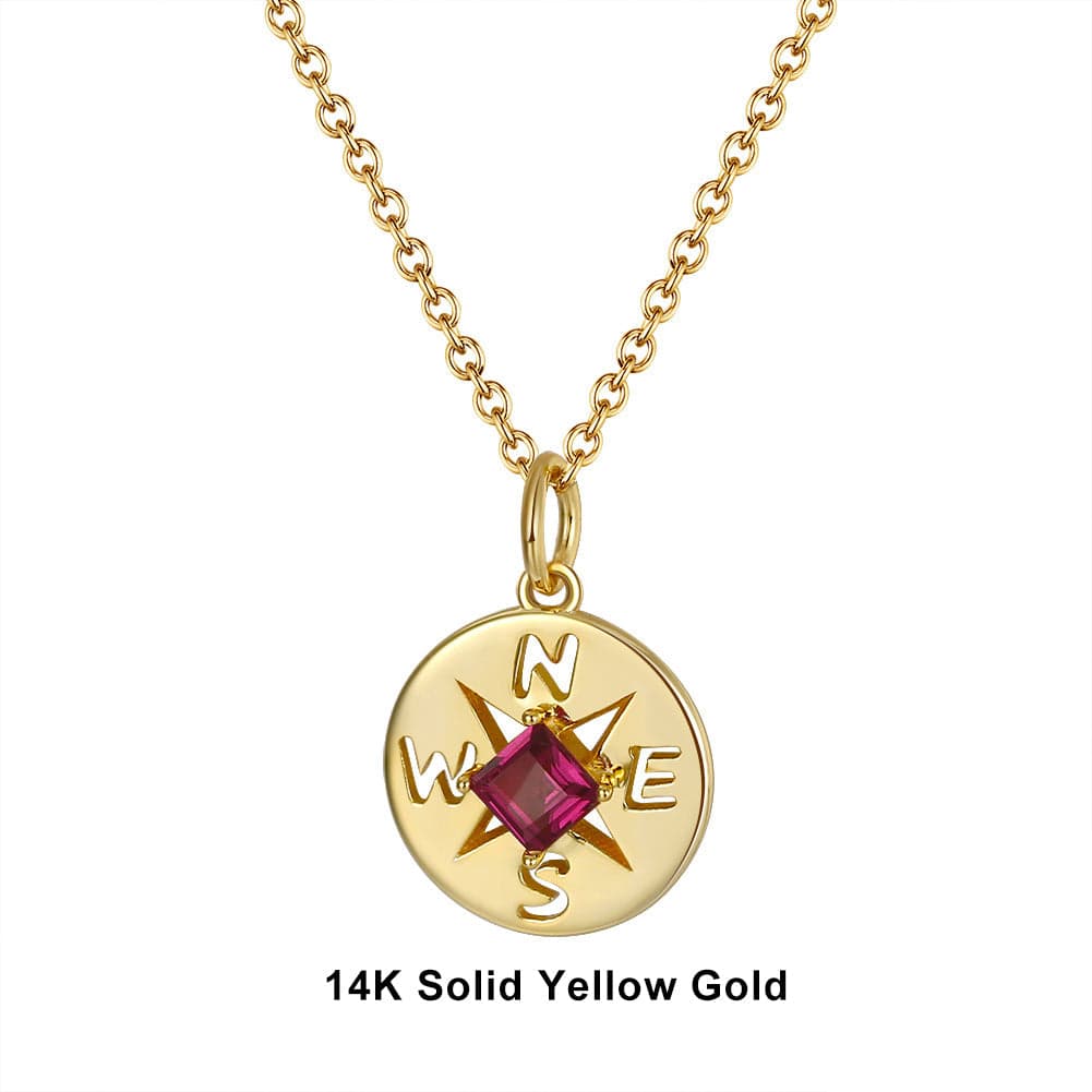 18inches / GN22-G (14K) Solid Gold  Compass Necklace -Genuine Natural Garnet Pendant