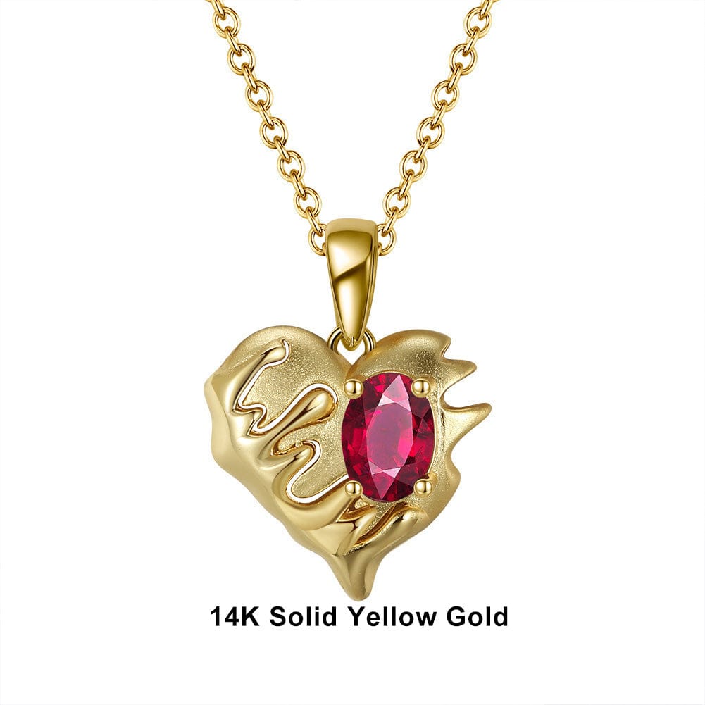 18inches / GN25-G (14K) Solid Gold Natural Garnet Necklace -  Unique Design Heart Pendant