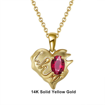 18inches / GN25-G (14K) Solid Gold Natural Garnet Necklace -  Unique Design Heart Pendant