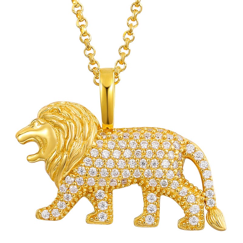 18inches / Gold 18K 925 Sterling Silver - VVS Moissanite Lion Pendant Necklace