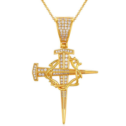 18inches / Gold 18K Gold Plated 925 Sterling Silver -VVS Moisasnite Diamond Cross Pendant Necklace
