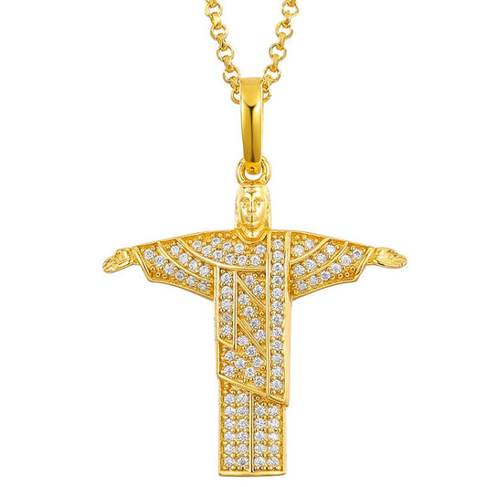 18inches / Gold 18k Gold Plated 925 Sterling Silver -  VVS Moissanite Diamond Savior Pendant Necklace