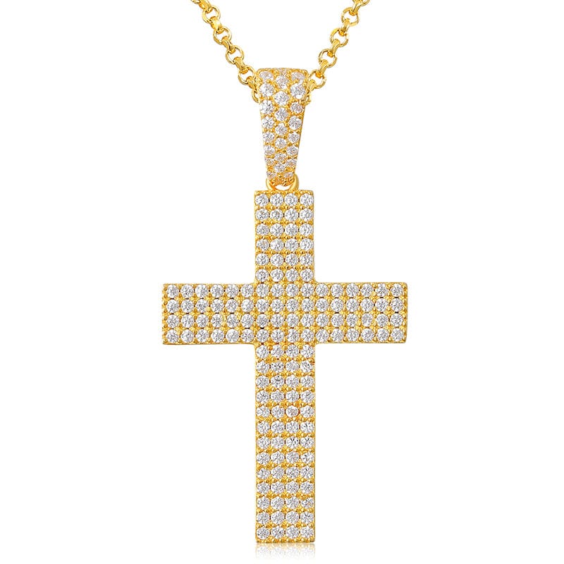 18inches / Gold 925 Sterling Silver  Full  - VVS Moissanite Diamond Iced Out Cross Pendant Necklace