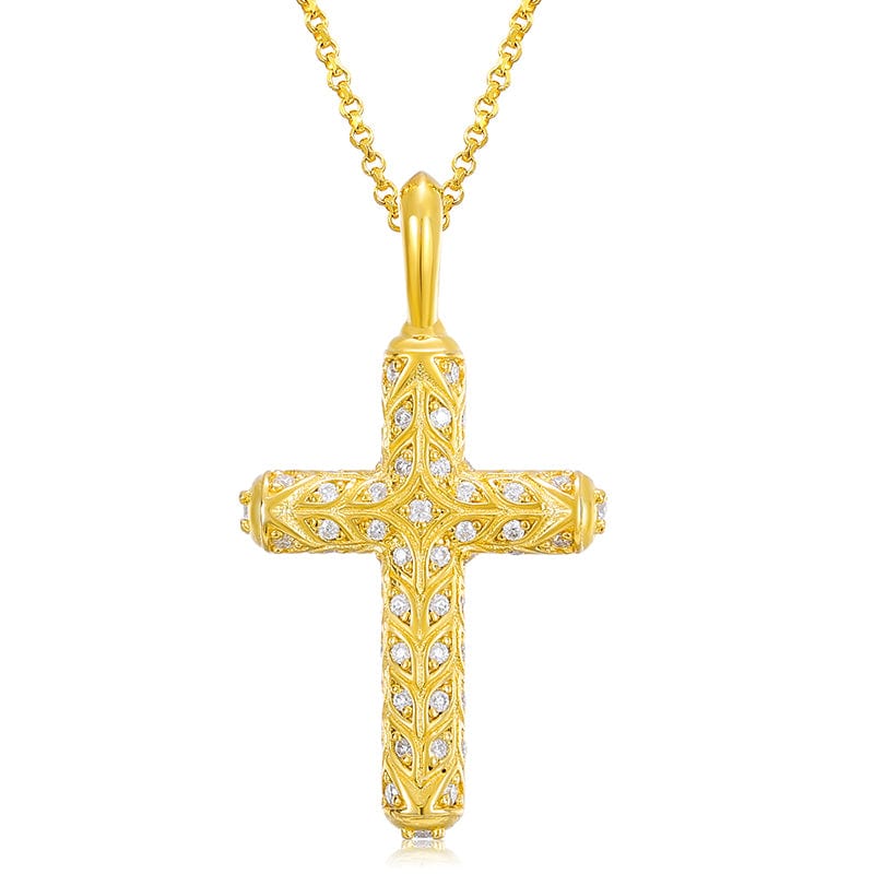 18inches / Gold 925 Sterling Silver - VVS Moissanite Diamond Cross Pendant Necklace
