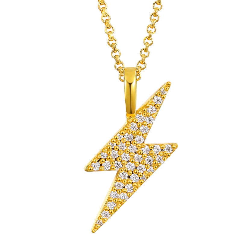 18inches / Gold 925 Sterling Silver - VVS Moissanite Diamond  Lightning Charm Pendant Necklace