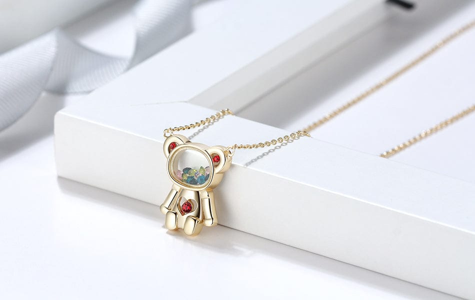 18inches / Gold Bear 925 Sterling  Silver Jewelry -14K Gold Plated Necklace