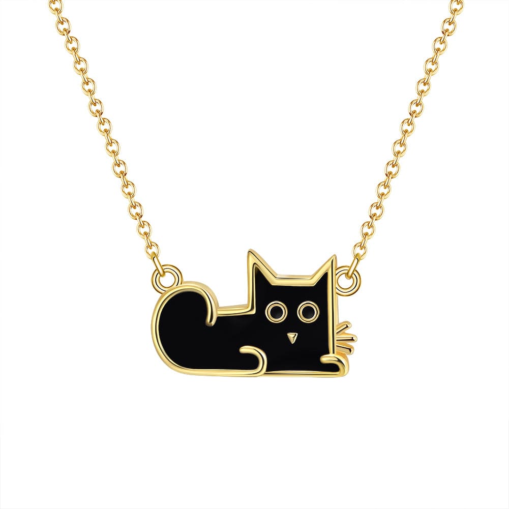 18inches / Gold RINNTIN EQN04 China Excellent Jewellery Black Cat Necklace Silver 925 Pated Gold Necklace 2020