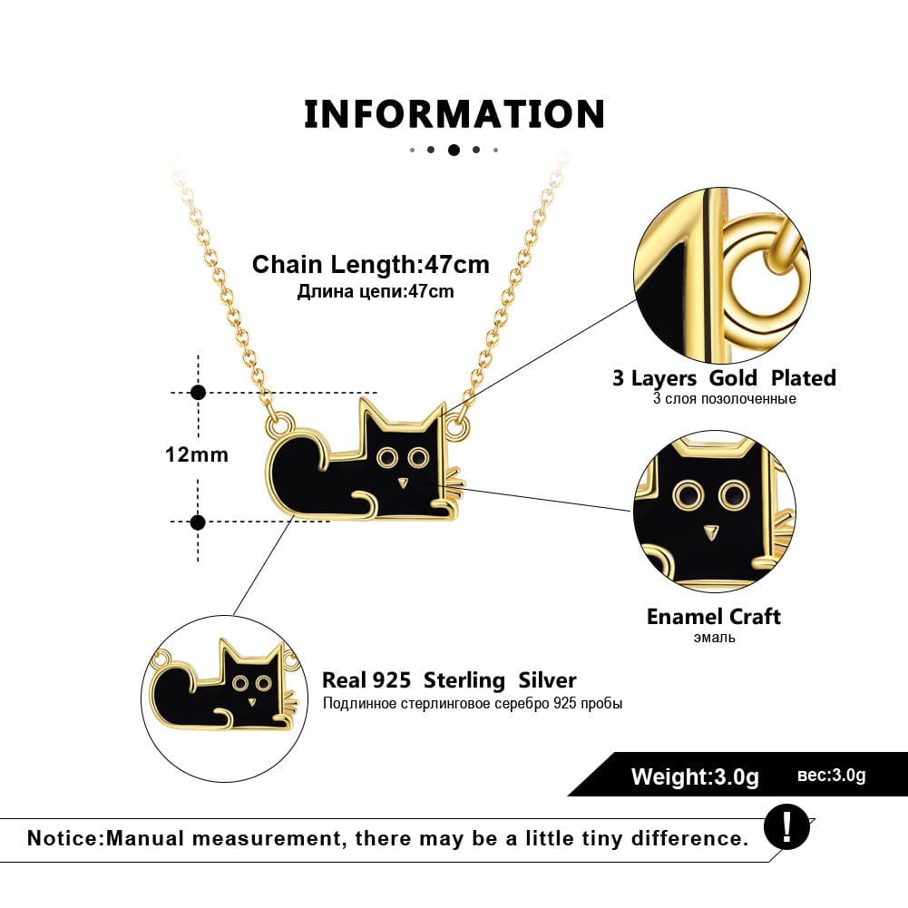 18inches / Gold RINNTIN EQN04 China Excellent Jewellery Black Cat Necklace Silver 925 Pated Gold Necklace 2020