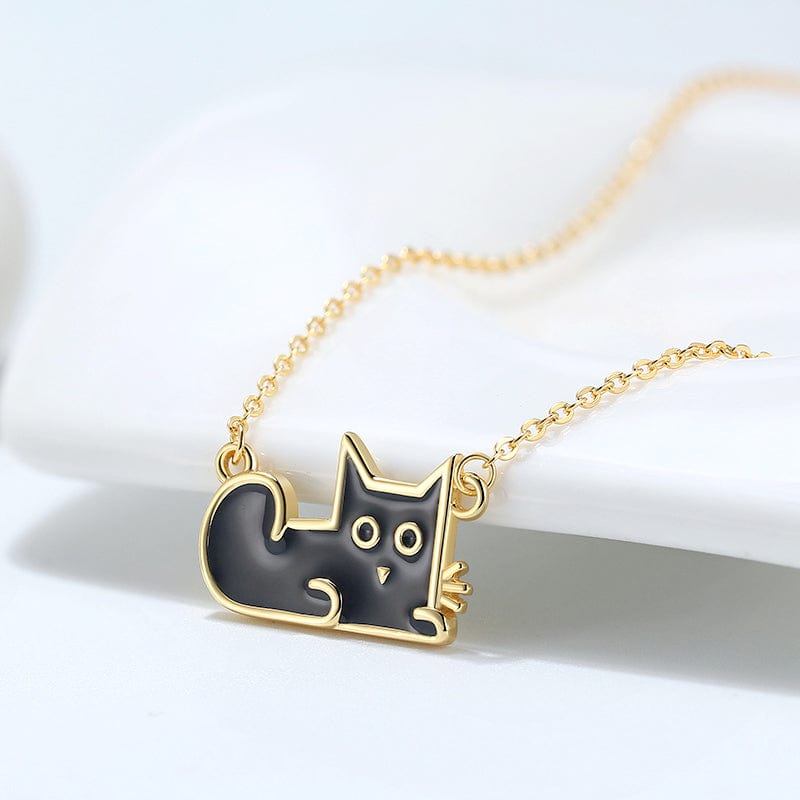 18inches / Gold RINNTIN EQN04 China Excellent Jewellery Black Cat Necklace Silver 925 Pated Gold Necklace 2020