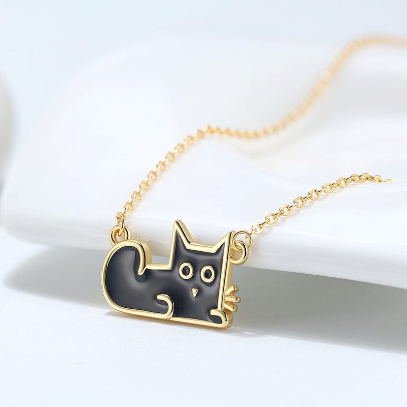 18inches / Gold RINNTIN EQN04 China Excellent Jewellery Black Cat Necklace Silver 925 Pated Gold Necklace 2020