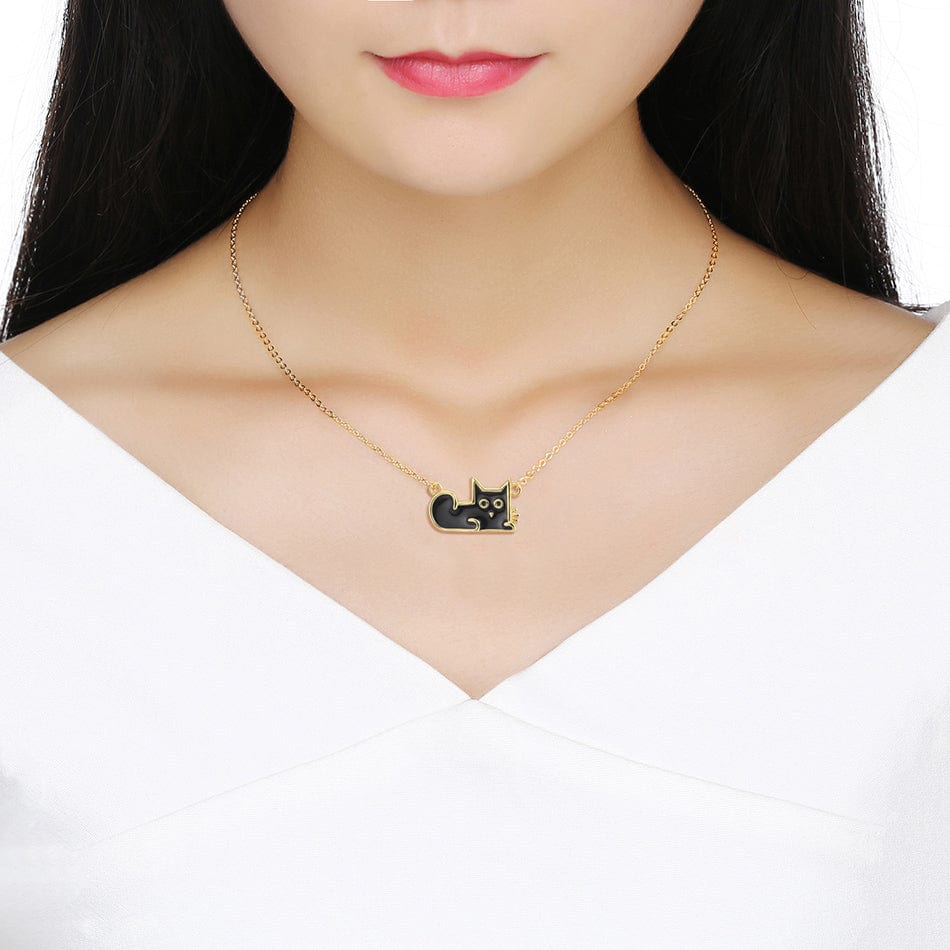 18inches / Gold RINNTIN EQN04 China Excellent Jewellery Black Cat Necklace Silver 925 Pated Gold Necklace 2020