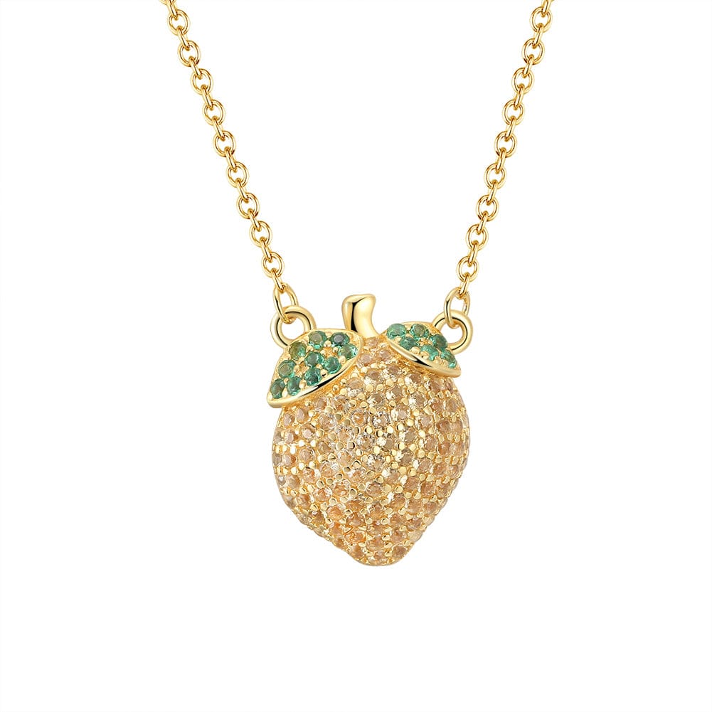 18inches / Gold RINNTIN EQN05 Summer Fruit Necklace Full Zirconia Paved 925 Silver Charm Necklaces