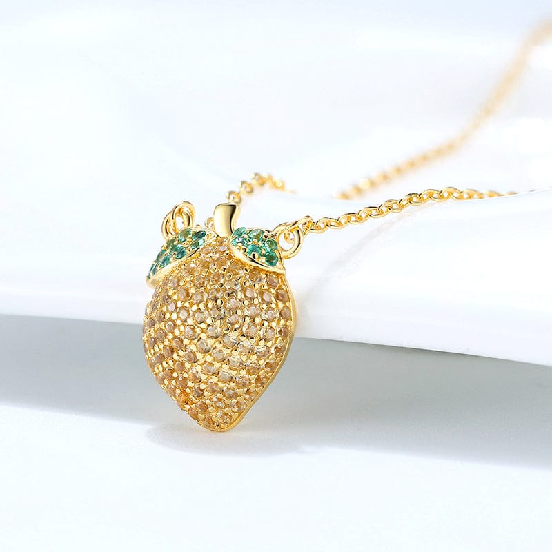18inches / Gold RINNTIN EQN05 Summer Fruit Necklace Full Zirconia Paved 925 Silver Charm Necklaces