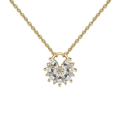 18inches / Gold RINNTIN SN232 Women Korean Jewelry  Wholesale Real 925 Silver Flower Pendent 14K Gold Plated Necklace