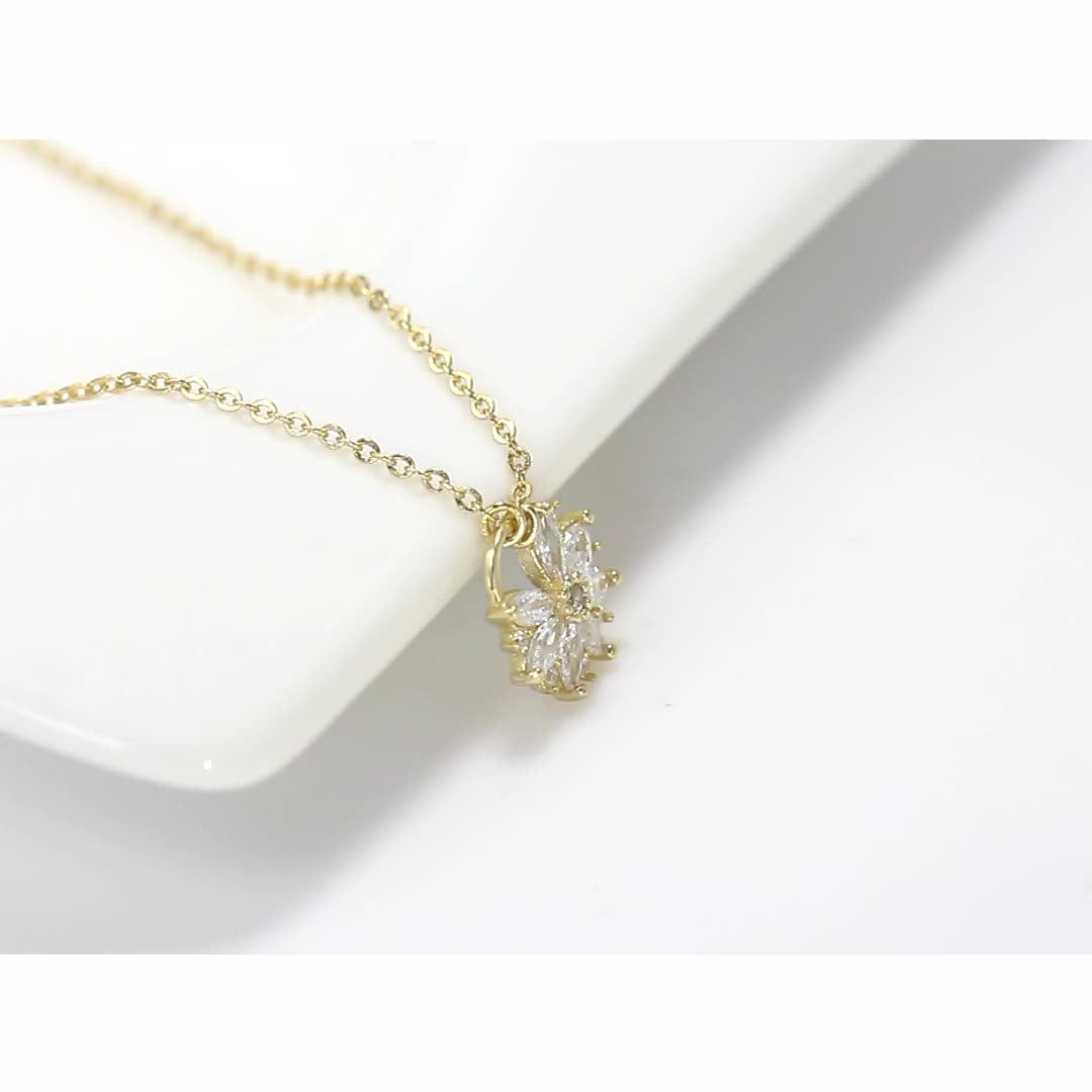 18inches / Gold RINNTIN SN232 Women Korean Jewelry  Wholesale Real 925 Silver Flower Pendent 14K Gold Plated Necklace