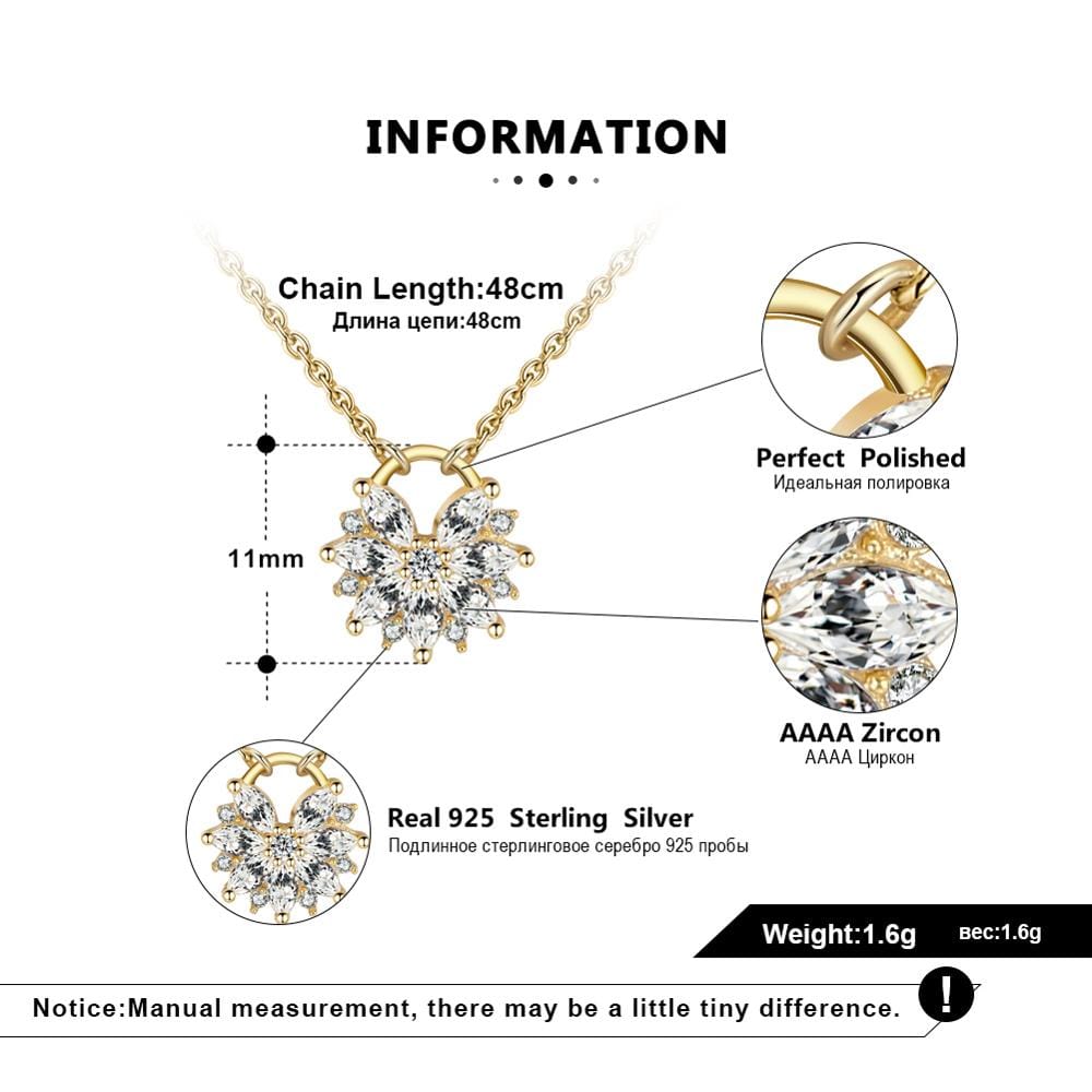 18inches / Gold RINNTIN SN232 Women Korean Jewelry  Wholesale Real 925 Silver Flower Pendent 14K Gold Plated Necklace