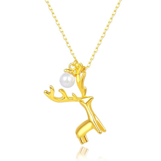 18inches / HON05-G RINNTIN HON05 Christmas series Cute Animal Necklace Pure 925 Sterling Silver Pearl Necklace Jewelry