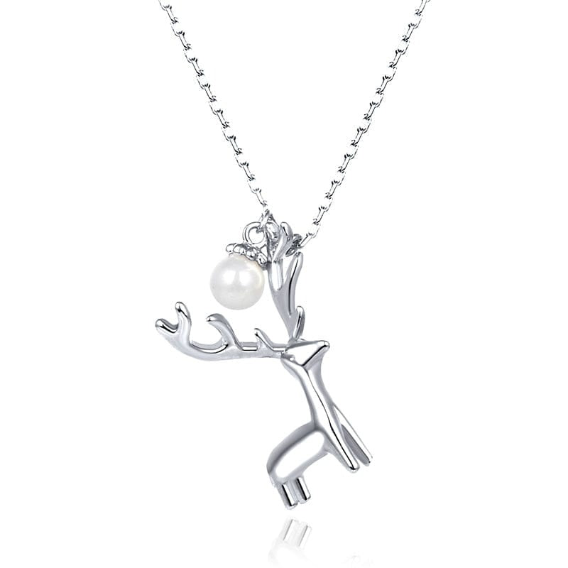 18inches / HON05-P RINNTIN HON05 Christmas series Cute Animal Necklace Pure 925 Sterling Silver Pearl Necklace Jewelry