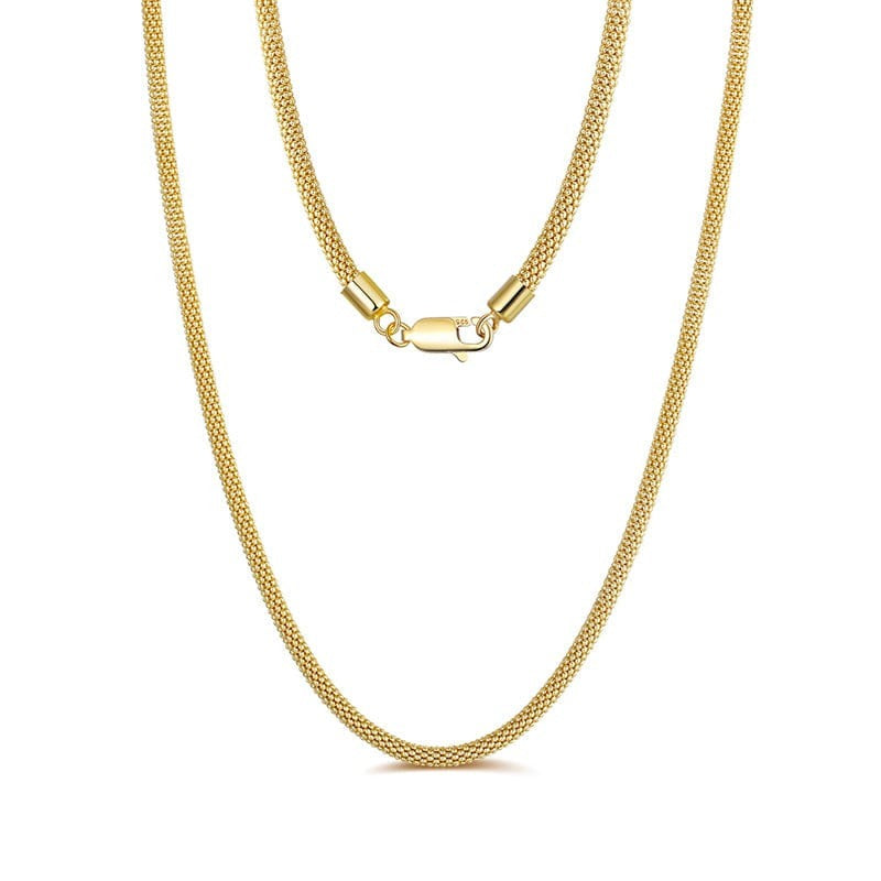 18inches / SC42-14K Rhodium  14K Rose Gold  -  Genuine 925 Sterling Silver Necklace - 3mm Mesh Popcorn Chain