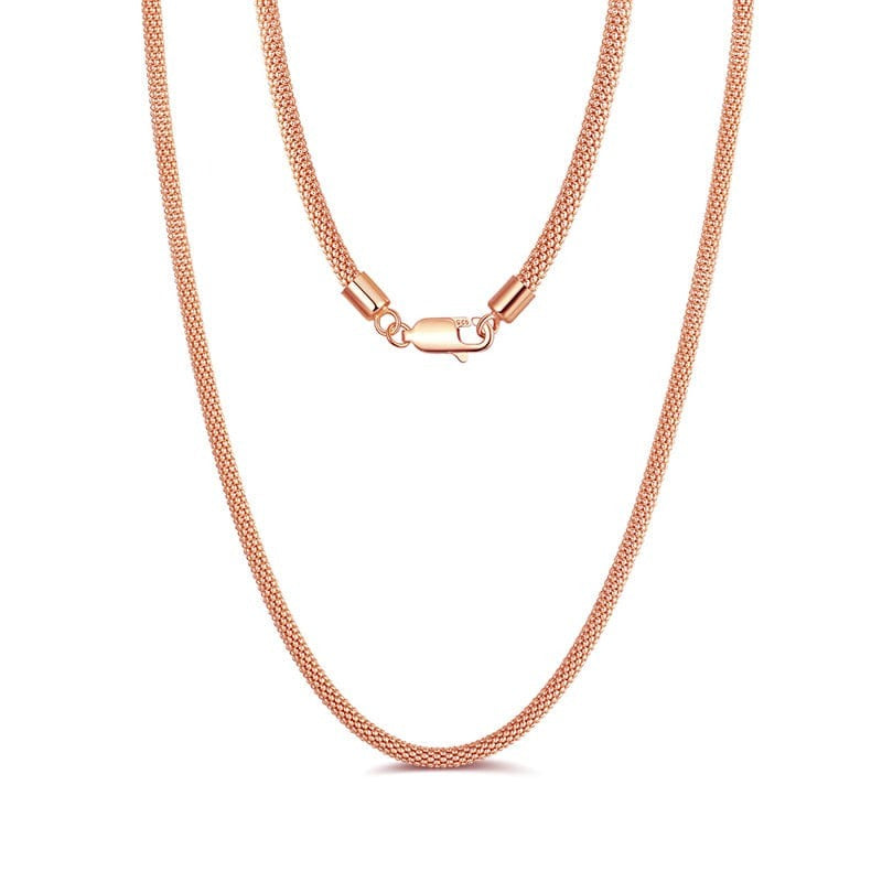 18inches / SC42-R Rhodium  14K Rose Gold  -  Genuine 925 Sterling Silver Necklace - 3mm Mesh Popcorn Chain