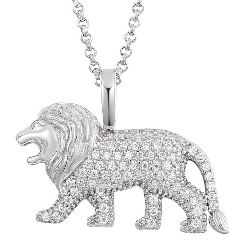 18inches / White Gold 18K 925 Sterling Silver - VVS Moissanite Lion Pendant Necklace