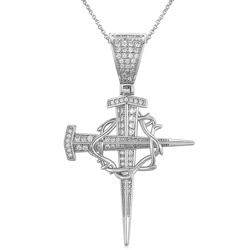 18inches / White Gold 18K Gold Plated 925 Sterling Silver -VVS Moisasnite Diamond Cross Pendant Necklace