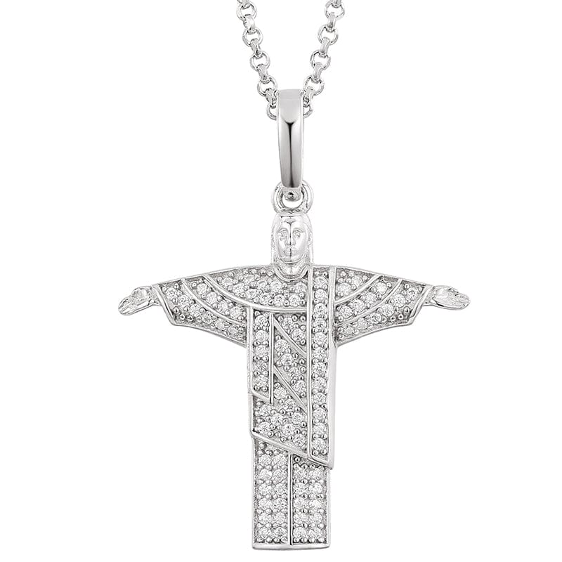 18inches / White Gold 18k Gold Plated 925 Sterling Silver -  VVS Moissanite Diamond Savior Pendant Necklace