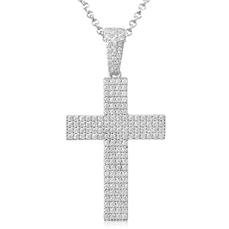 18inches / White Gold 925 Sterling Silver  Full  - VVS Moissanite Diamond Iced Out Cross Pendant Necklace