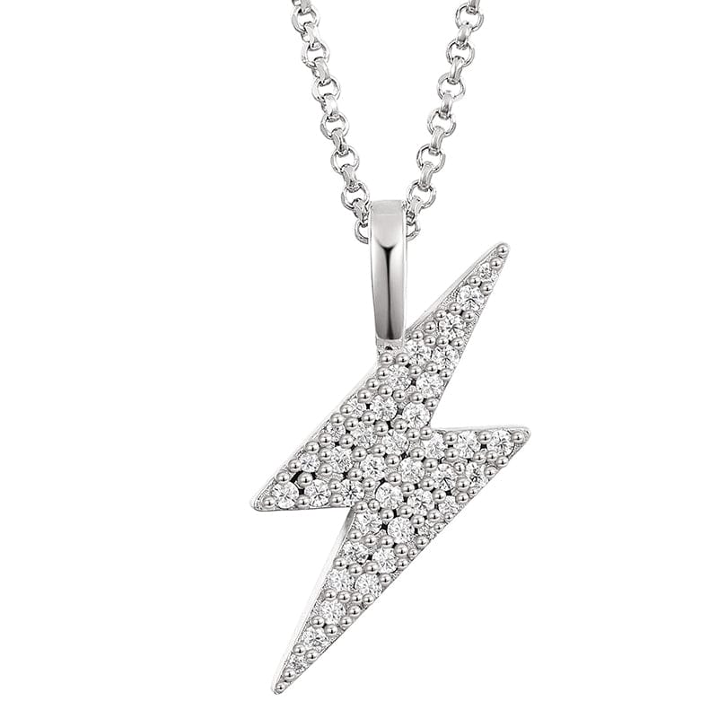 18inches / White Gold 925 Sterling Silver - VVS Moissanite Diamond  Lightning Charm Pendant Necklace