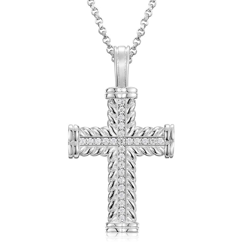 18inches / White Gold Luxury 925 Sterling Silver VVS Moissanite Diamond Cross Pendant Necklace