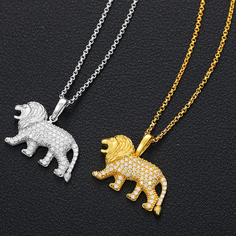 18K 925 Sterling Silver - VVS Moissanite Lion Pendant Necklace