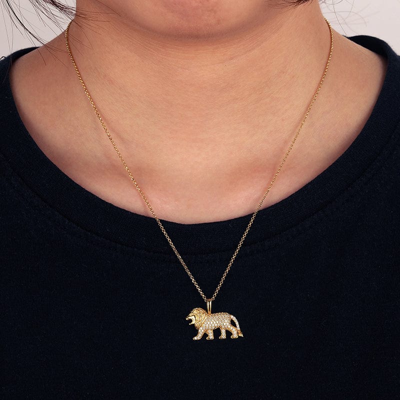 18K 925 Sterling Silver - VVS Moissanite Lion Pendant Necklace
