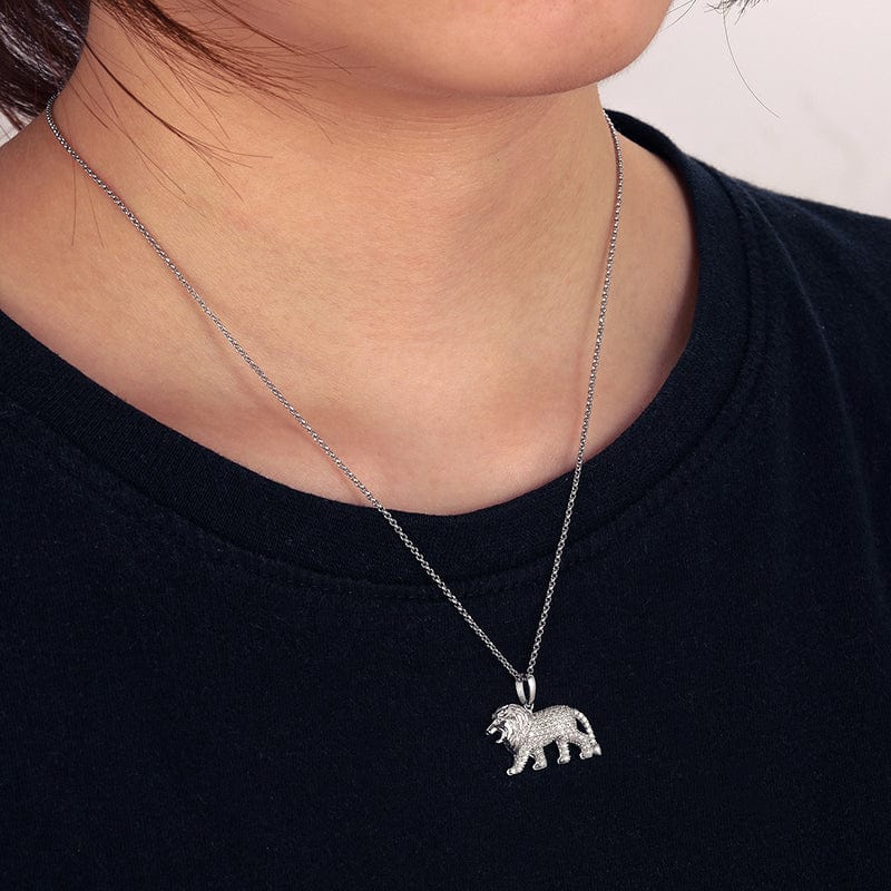 18K 925 Sterling Silver - VVS Moissanite Lion Pendant Necklace
