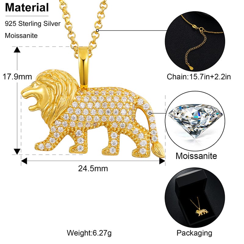 18K 925 Sterling Silver - VVS Moissanite Lion Pendant Necklace