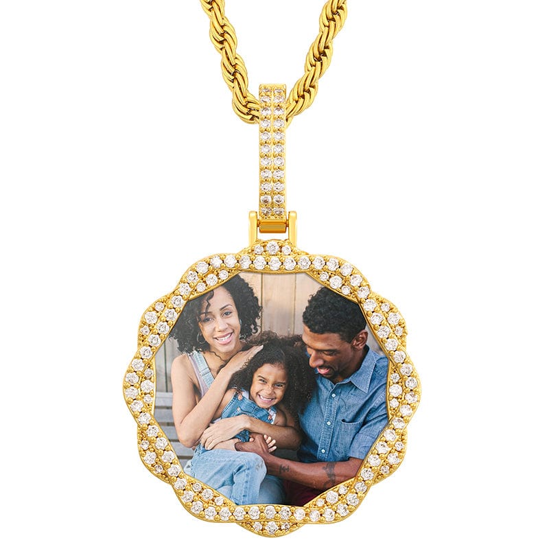 18K Gold Filled Zircon Picture Pendant DIY Custom photo Sublimation Blank Pendant With Chain