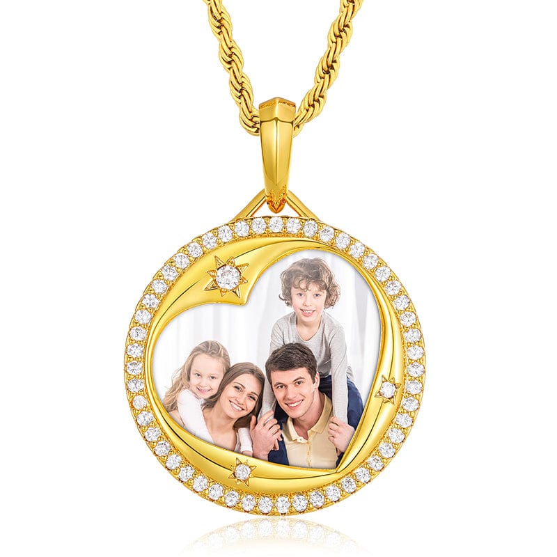 18K Gold Gold Plated Copper 5A Zircon Stone 30mm Custom Photo Pendant Necklace