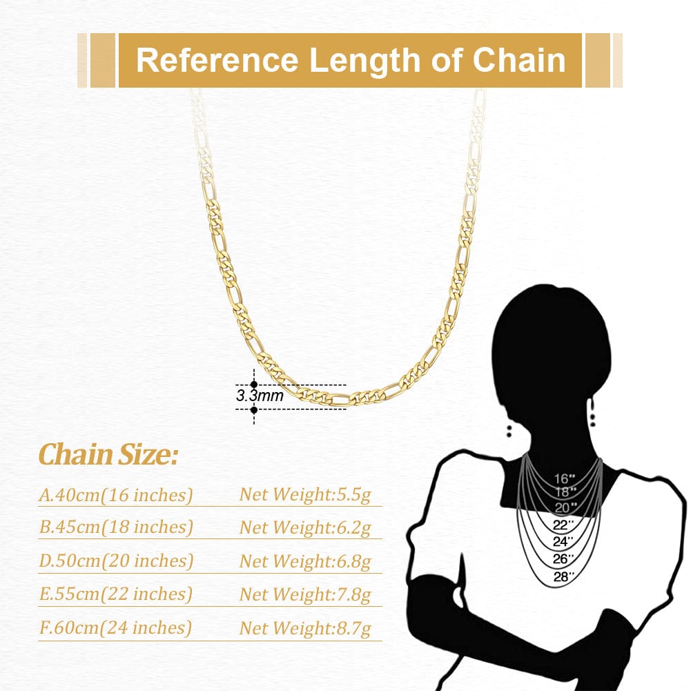 18K Gold Hiphop Jewelry - 925 Sterling Silver Necklace  - 3.3mm Diamond-Cut Figaro Chain