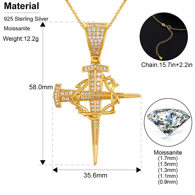 18K Gold Plated 925 Sterling Silver -VVS Moisasnite Diamond Cross Pendant Necklace