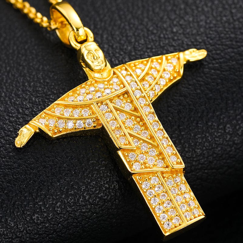 18k Gold Plated 925 Sterling Silver -  VVS Moissanite Diamond Savior Pendant Necklace