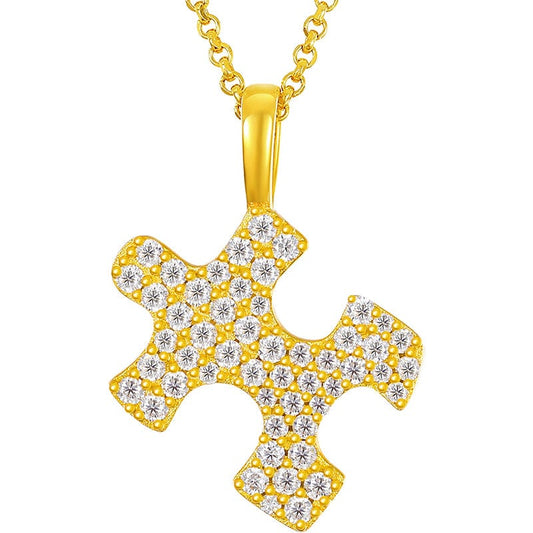 18k Gold Plated 925 Sterling Silver  - VVS Moissanite Jigsaw Charm Pendant Necklace