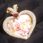 18K Gold Plated Brass 5A Zircon Diamond Heart Shape Custom Photo Pendant With Ruby