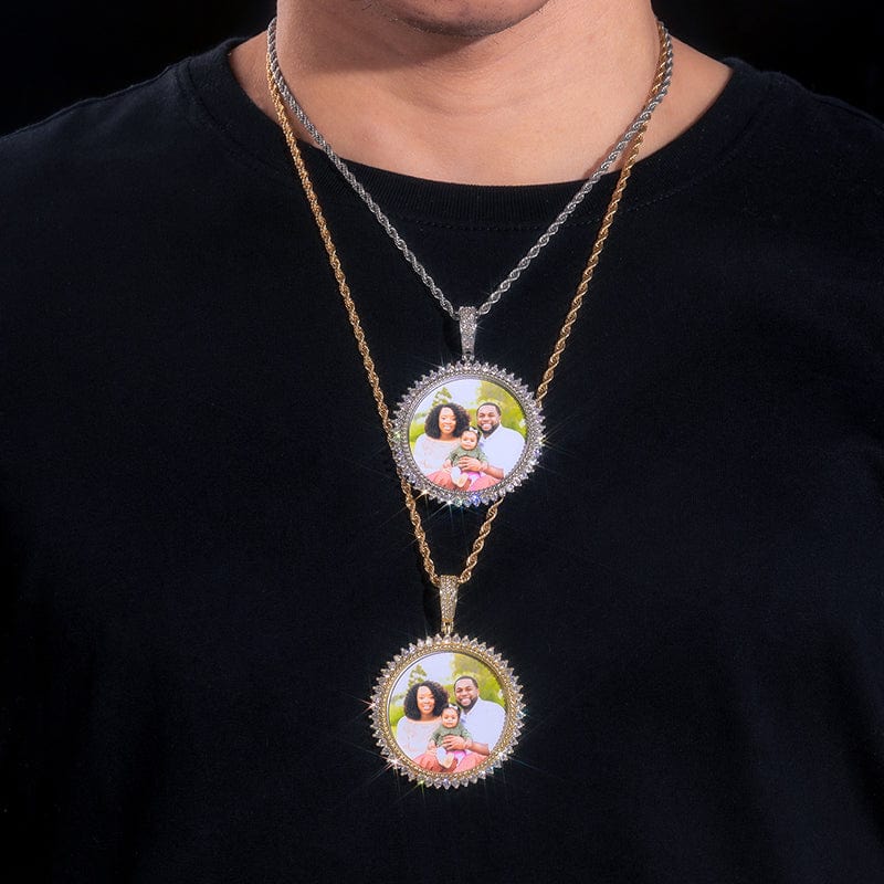 18K Gold Plated Brass AAAAA Cubic Zircon Round Shape Custom Photo Pendant Necklace