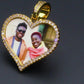 18K Gold Plated Brass Zircon Custom Photo Pendant Iced Out Sublimation Heart Pendant